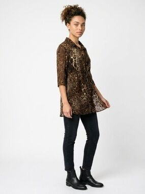 DOTS ANIMAL PRINT SHEER TUNIC BLOUSE, LARGE